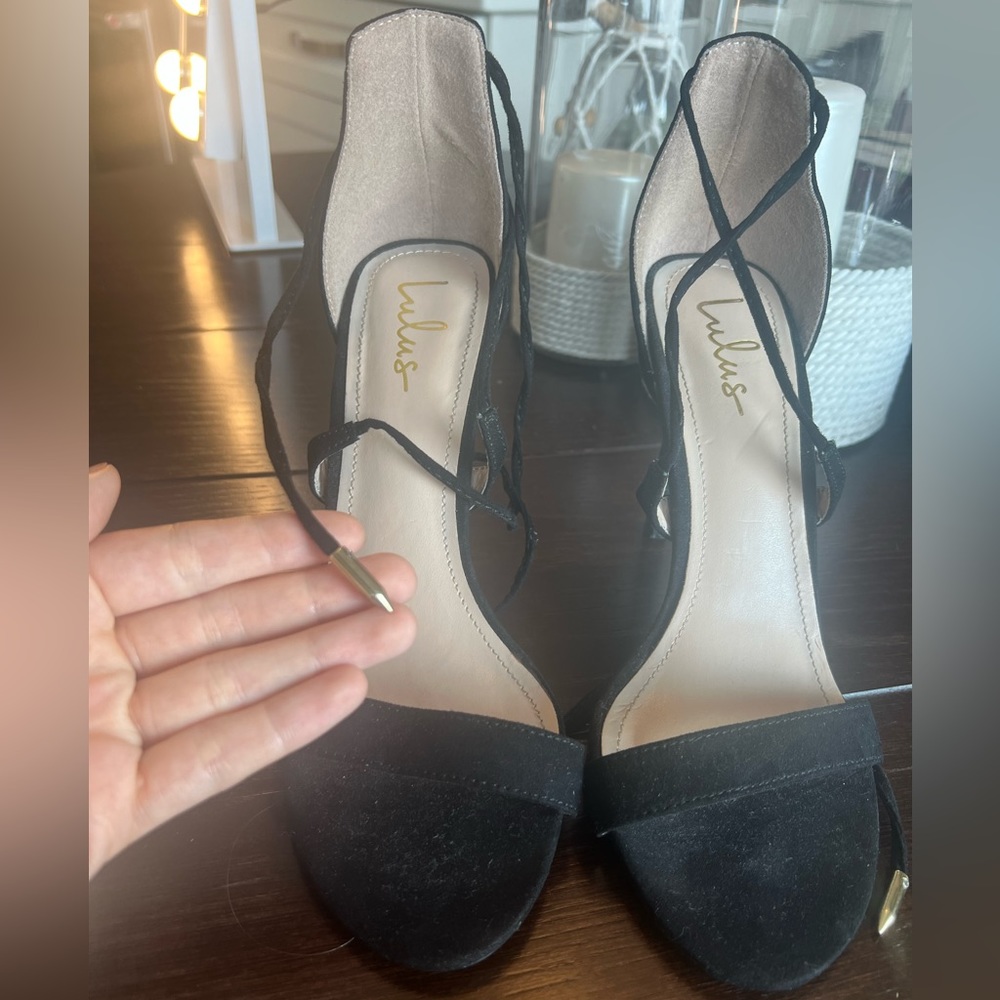 Lulu’s Black Suede Lace-Up Heels
